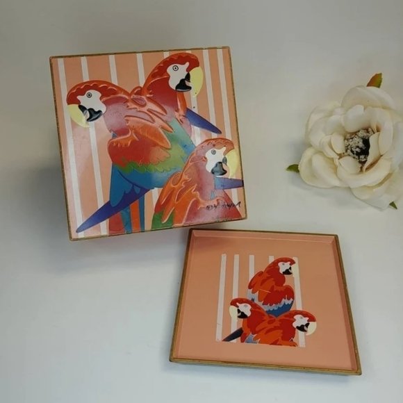 Other - Otigari Lacquerware‎ Parrot Tree Coaster Set by T. Taylor with Box Vintage